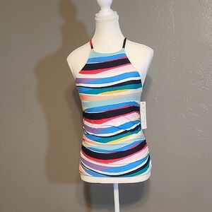 Anne Cole Womens Colorful Striped Halter Tankini Top Adjustable Straps NWT Small